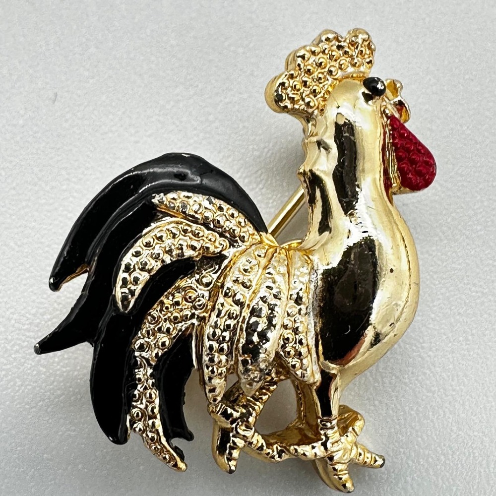 Gerrys Vintage Rooster Brooch Gold Tone Enamel Animal Pin OS